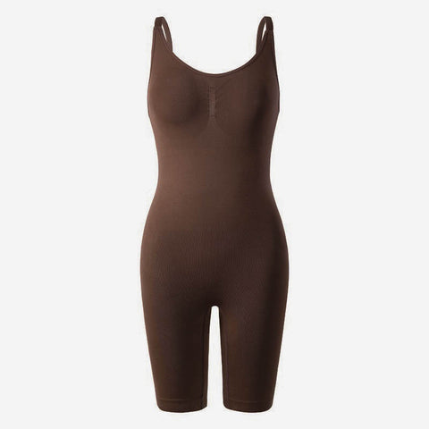 BROWN MID THIGH BODYSUIT