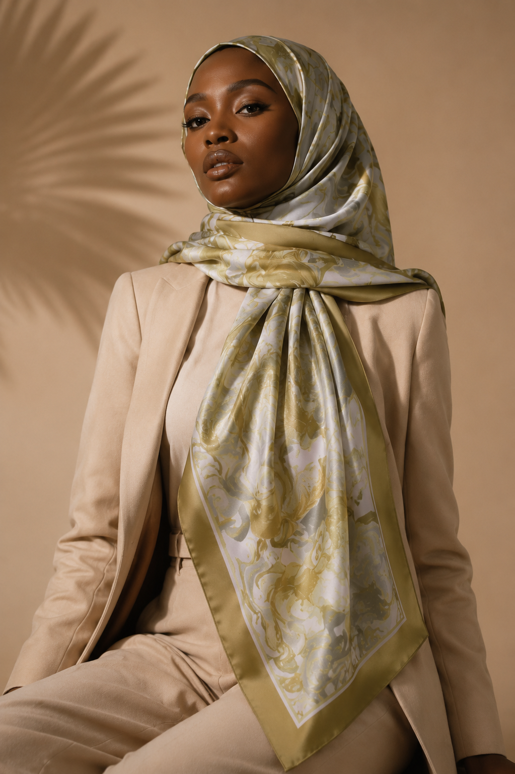 Olive Reverie Silk-Feel Square Scarf