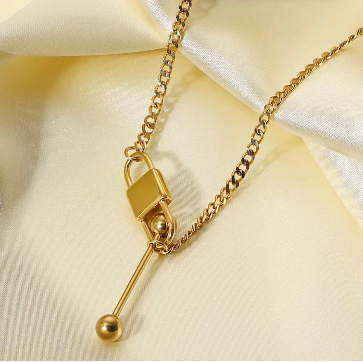 Lock and key pendant stainless steel necklace