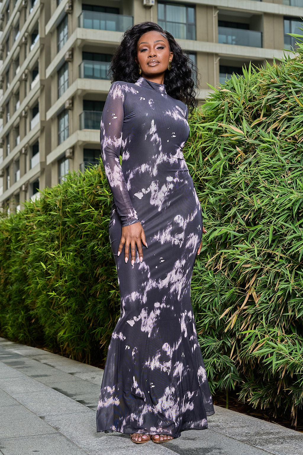 Midnight Marble Mesh Maxi Dress