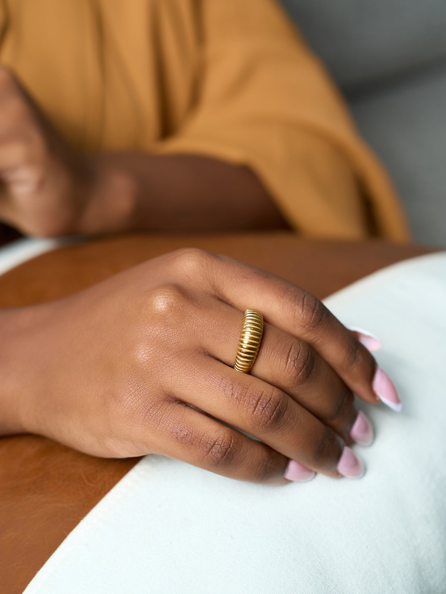 Gold plated ribbed ring