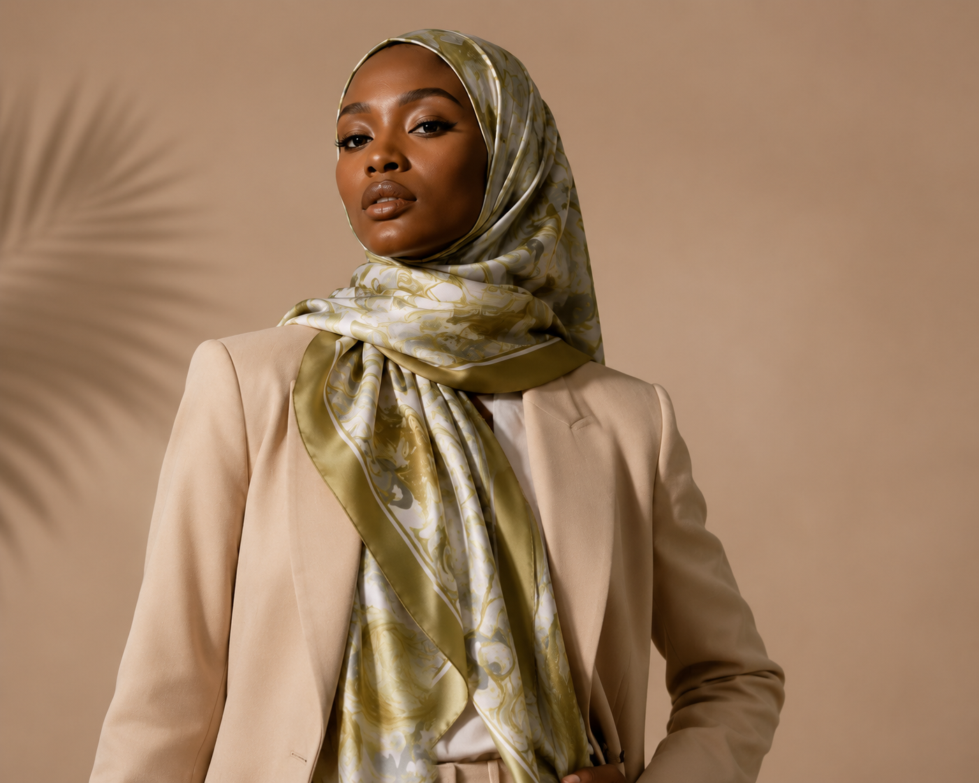 Olive Reverie Silk-Feel Square Scarf