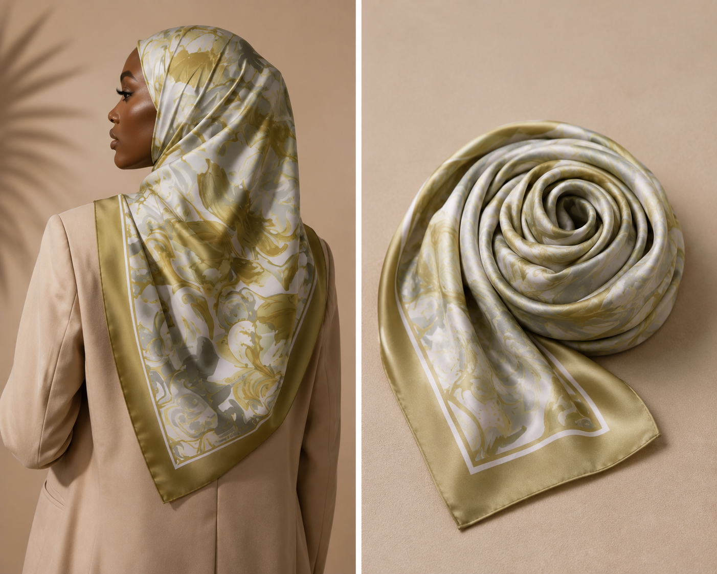 Olive Reverie Silk-Feel Square Scarf