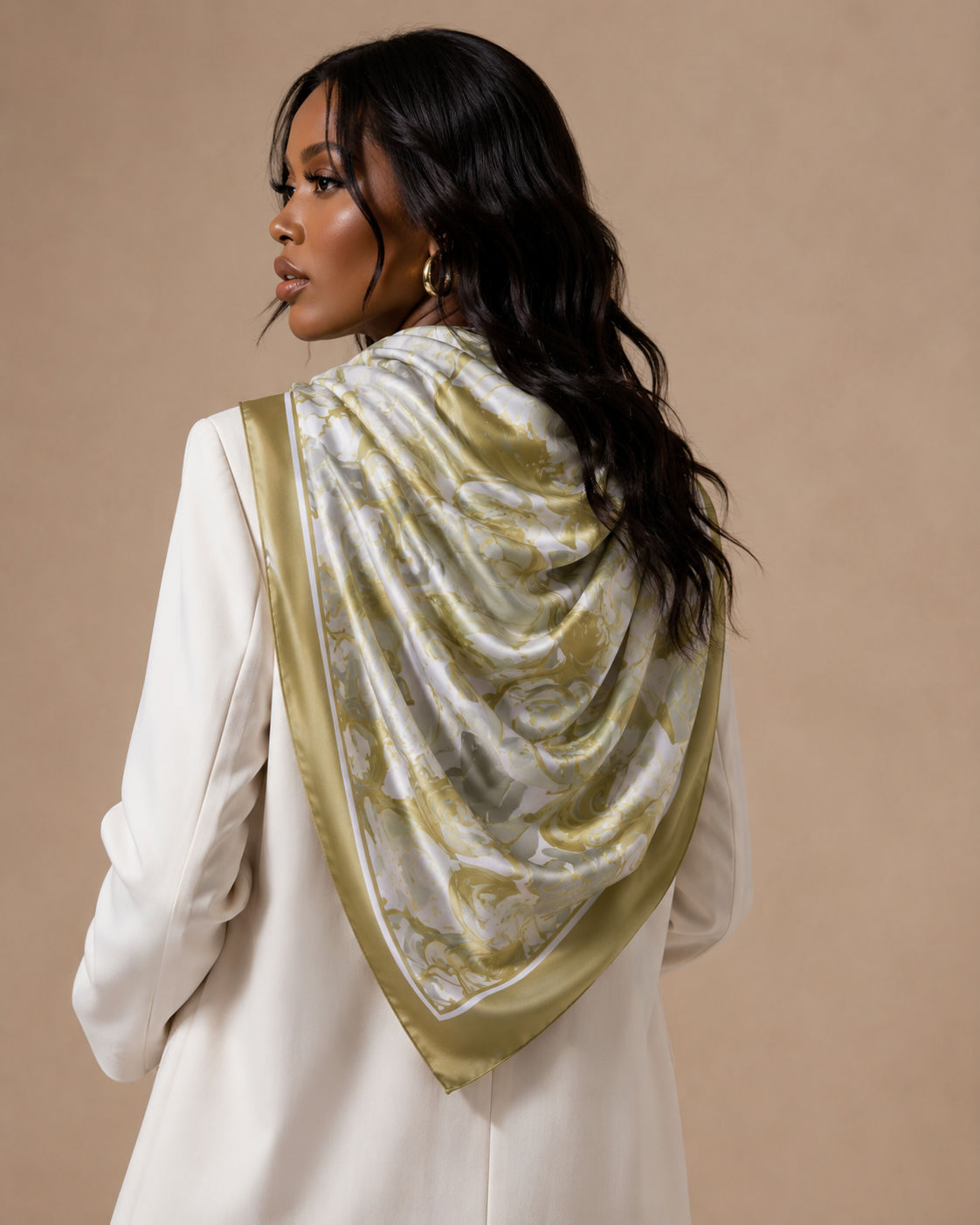 Olive Reverie Silk-Feel Square Scarf
