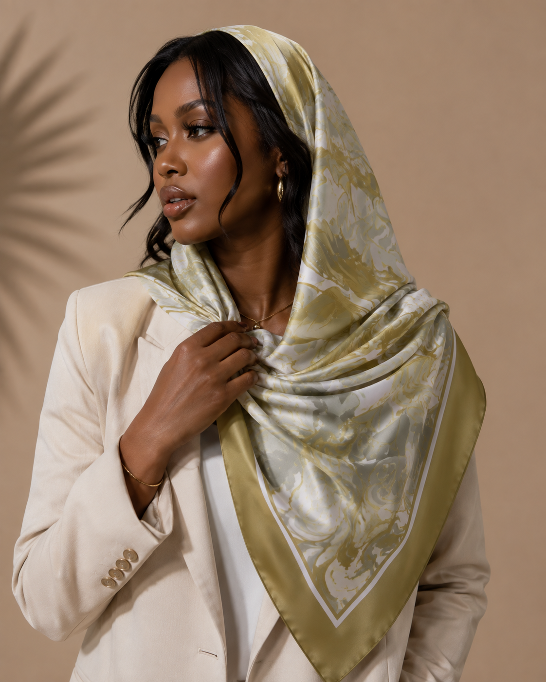 Olive Reverie Silk-Feel Square Scarf
