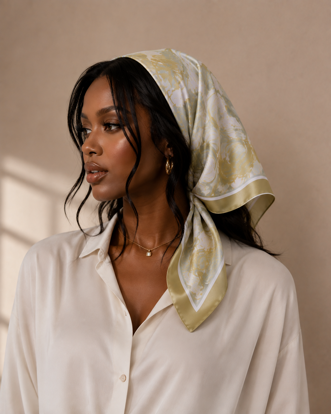 Olive Reverie Silk-Feel Square Scarf