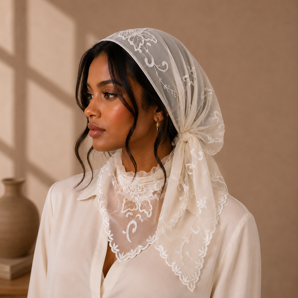 The Amélie Embroidered Lace Scarf