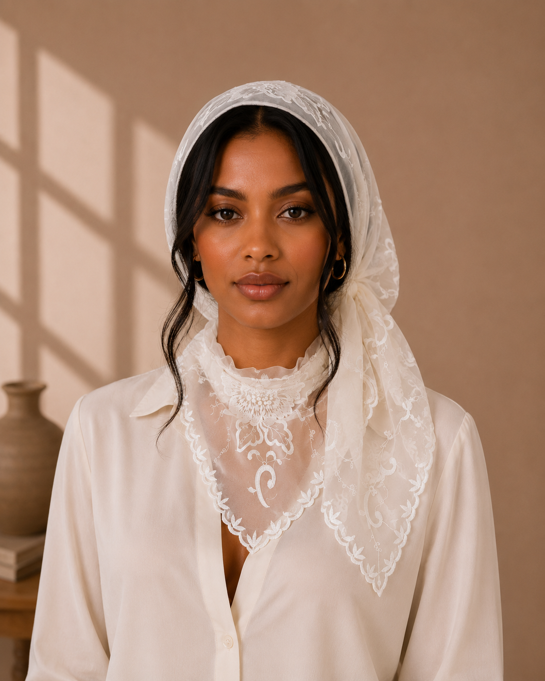 The Amélie Embroidered Lace Scarf