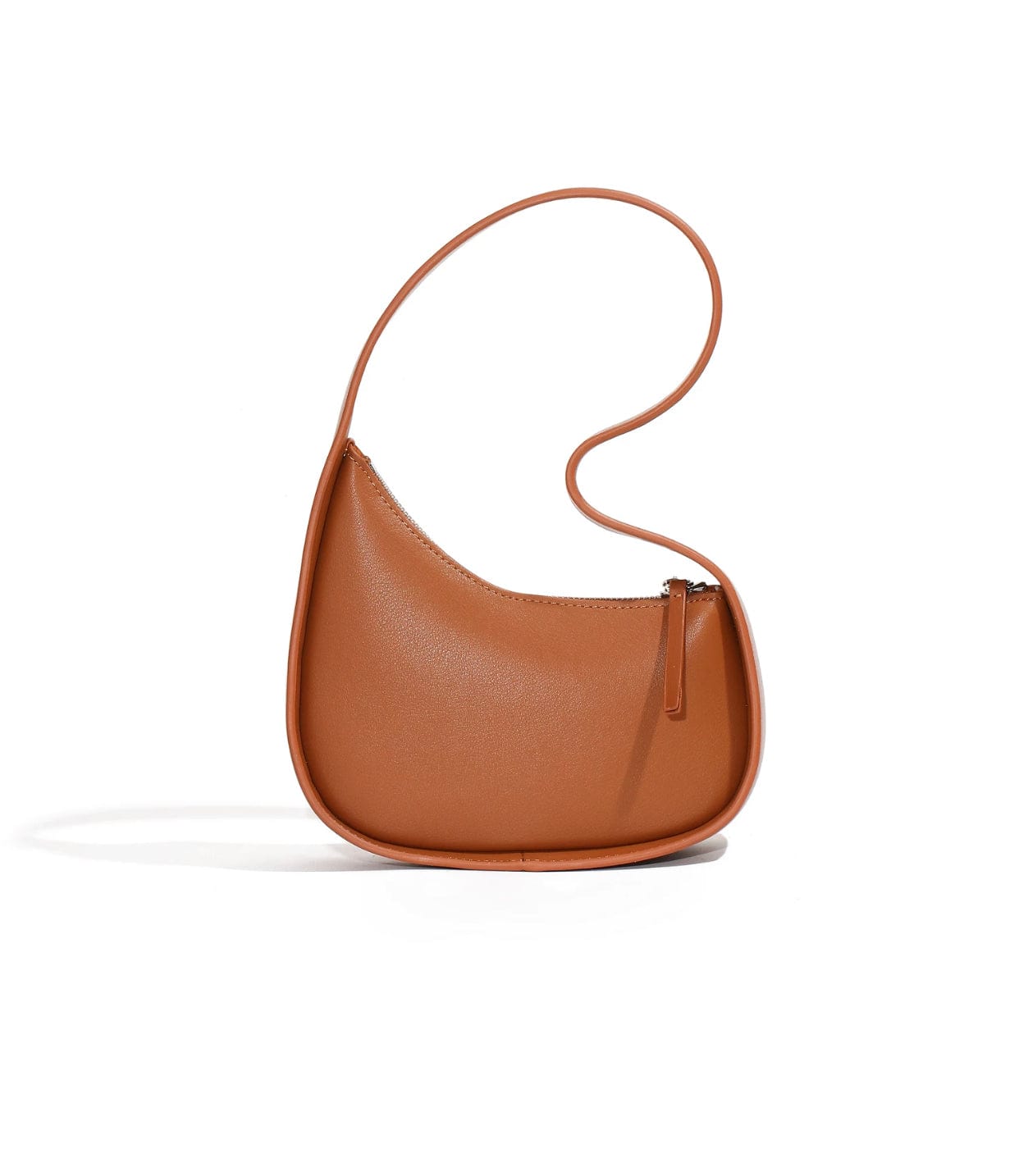 Genuine leather half moon shaped shoulder bag.