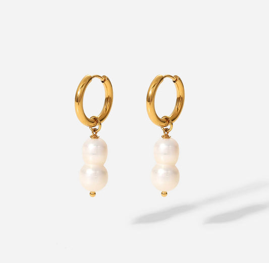 Double pearl pendant earrings