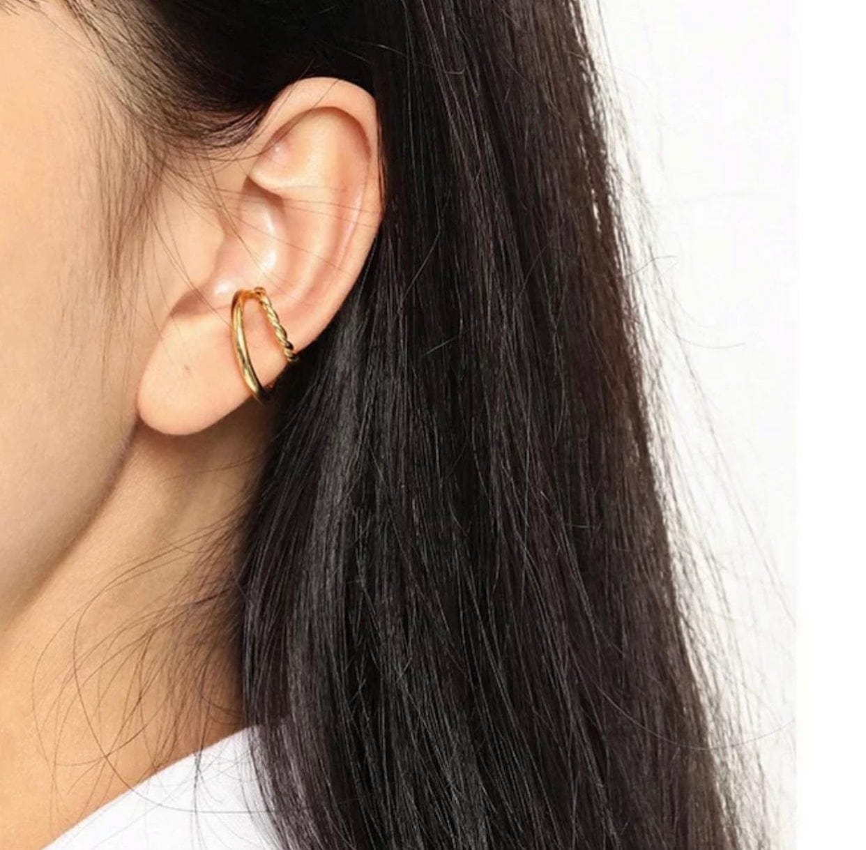 Double layer double twist no piercing ear clip