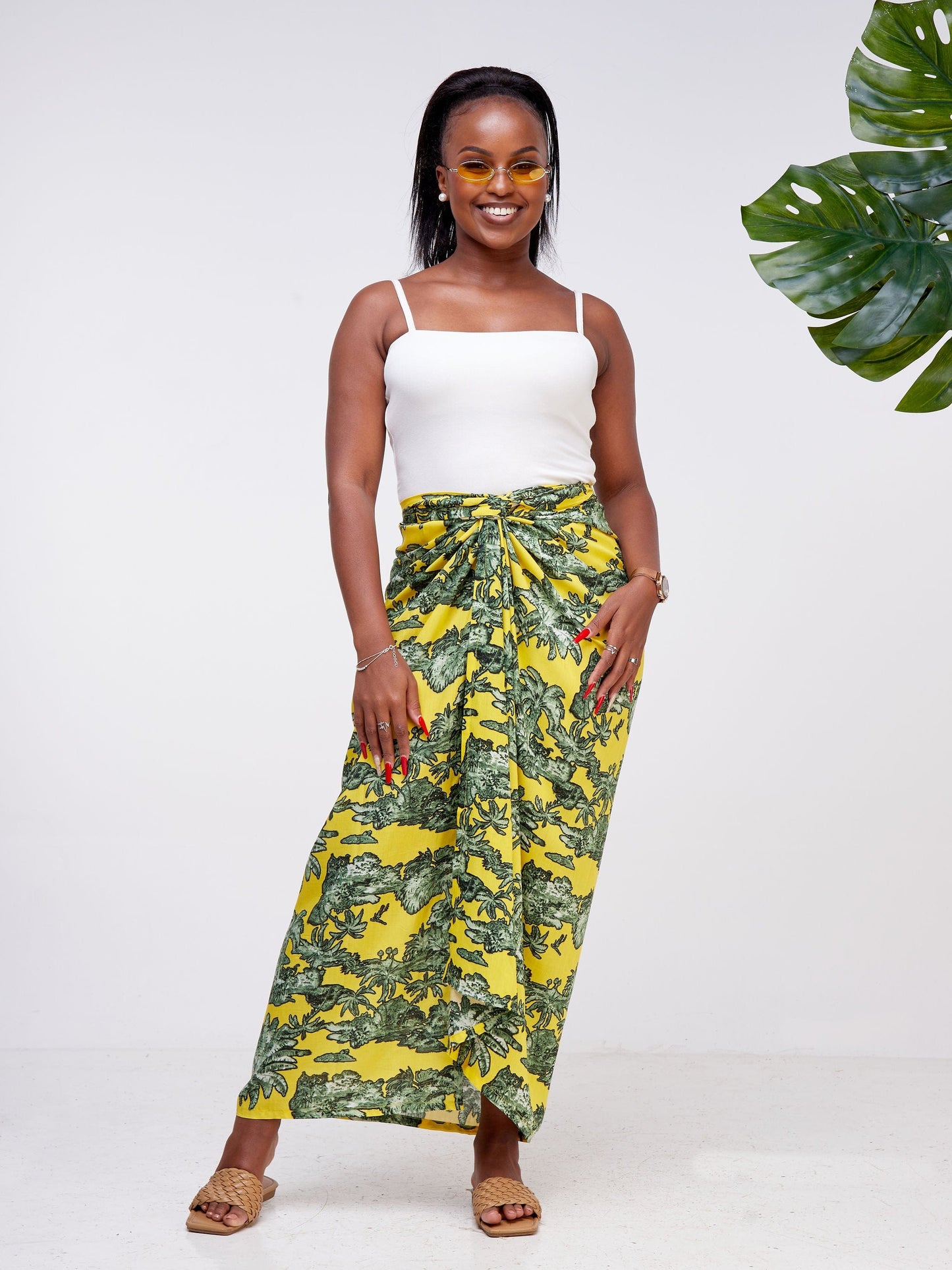 Safi leaf print wrap skirt