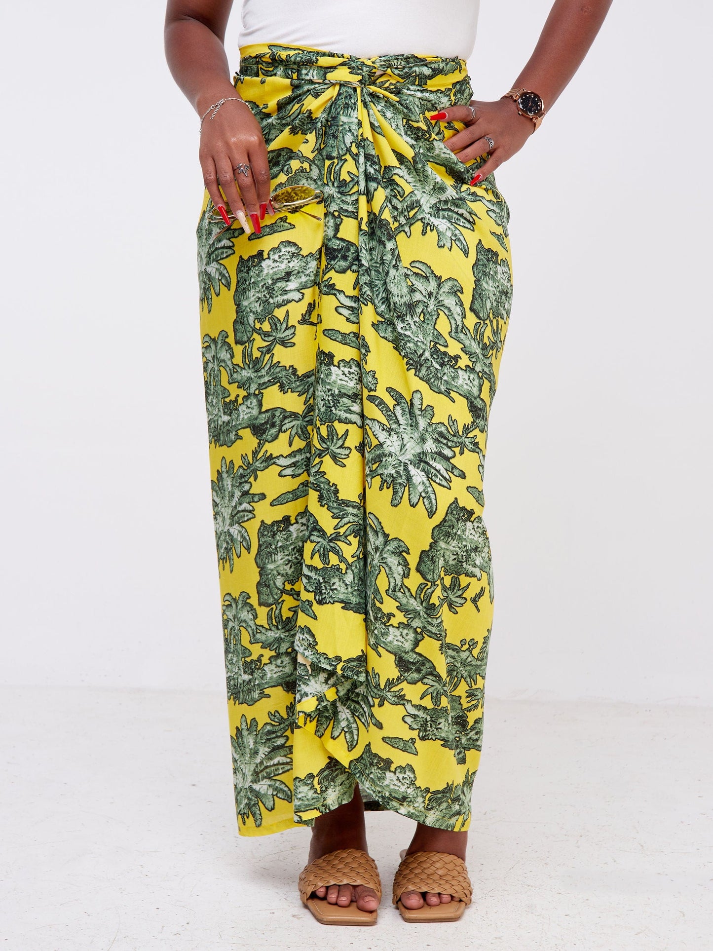 Safi leaf print wrap skirt