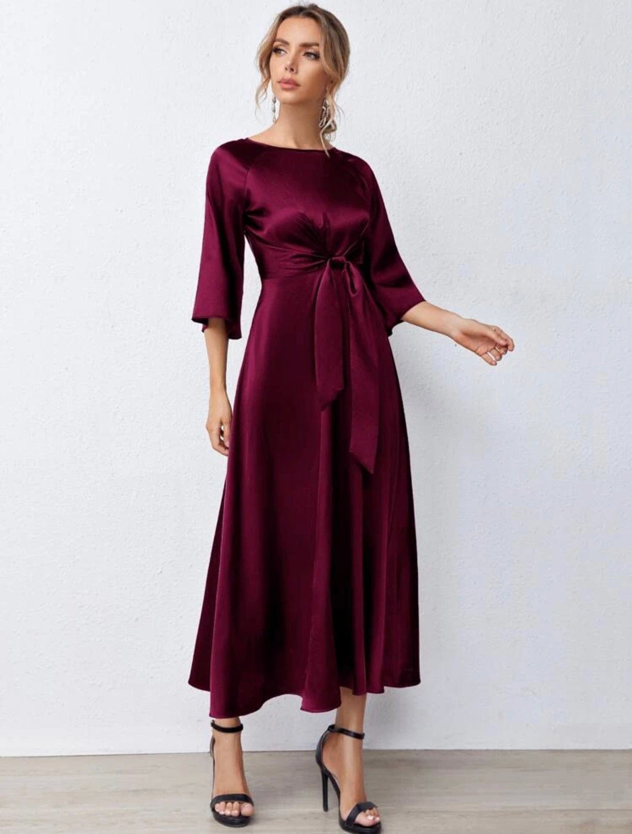 Maroon satin maxi dress