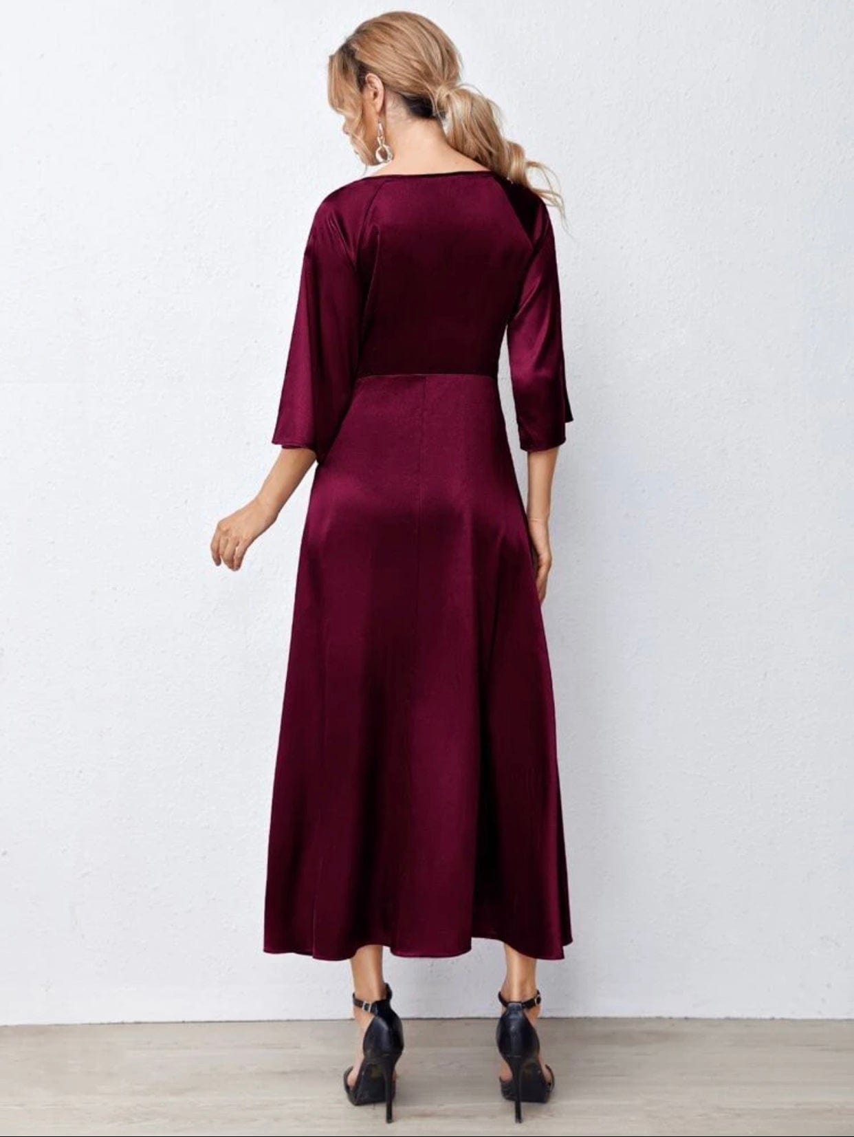 Maroon satin maxi dress