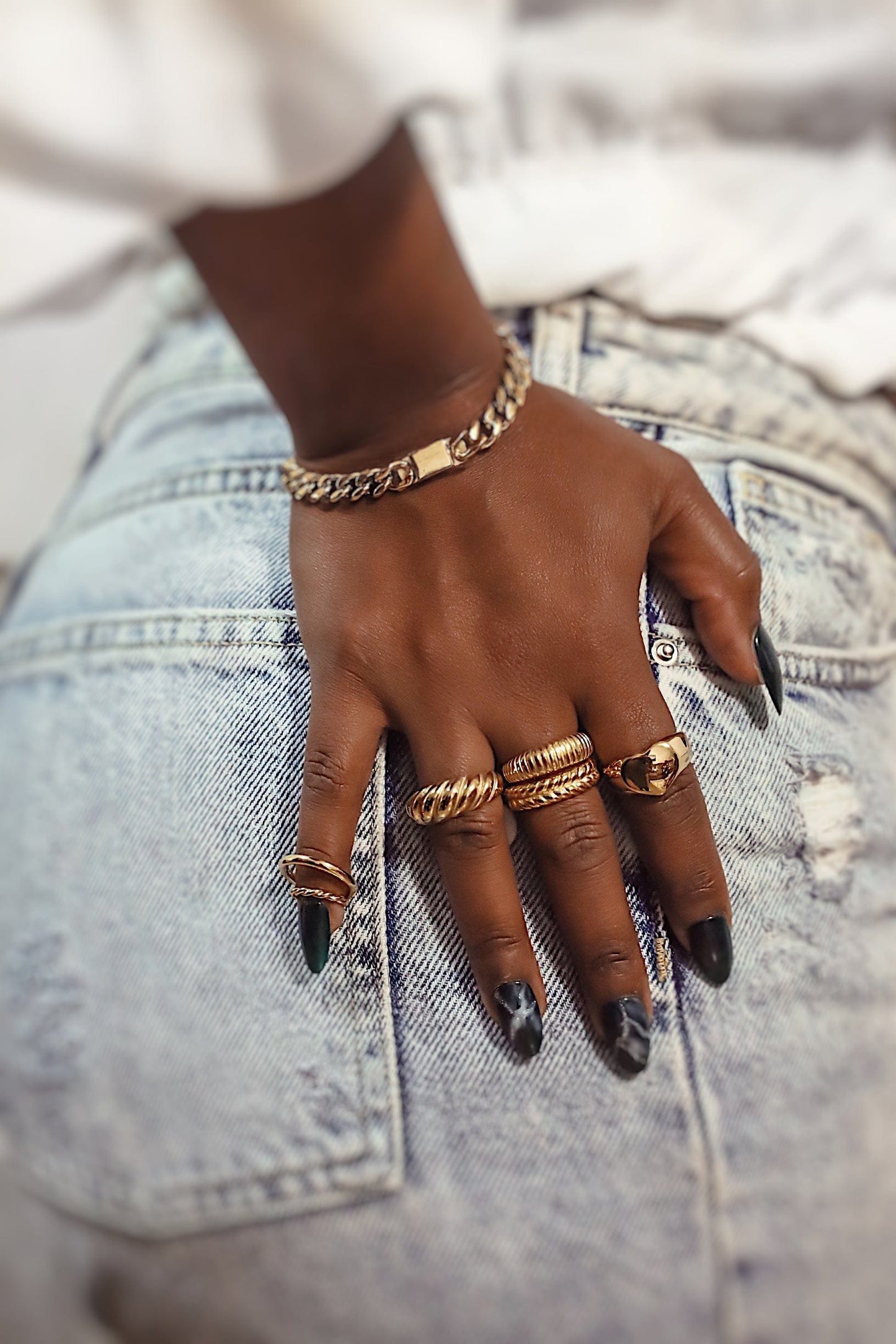 Gold plated ribbed ring