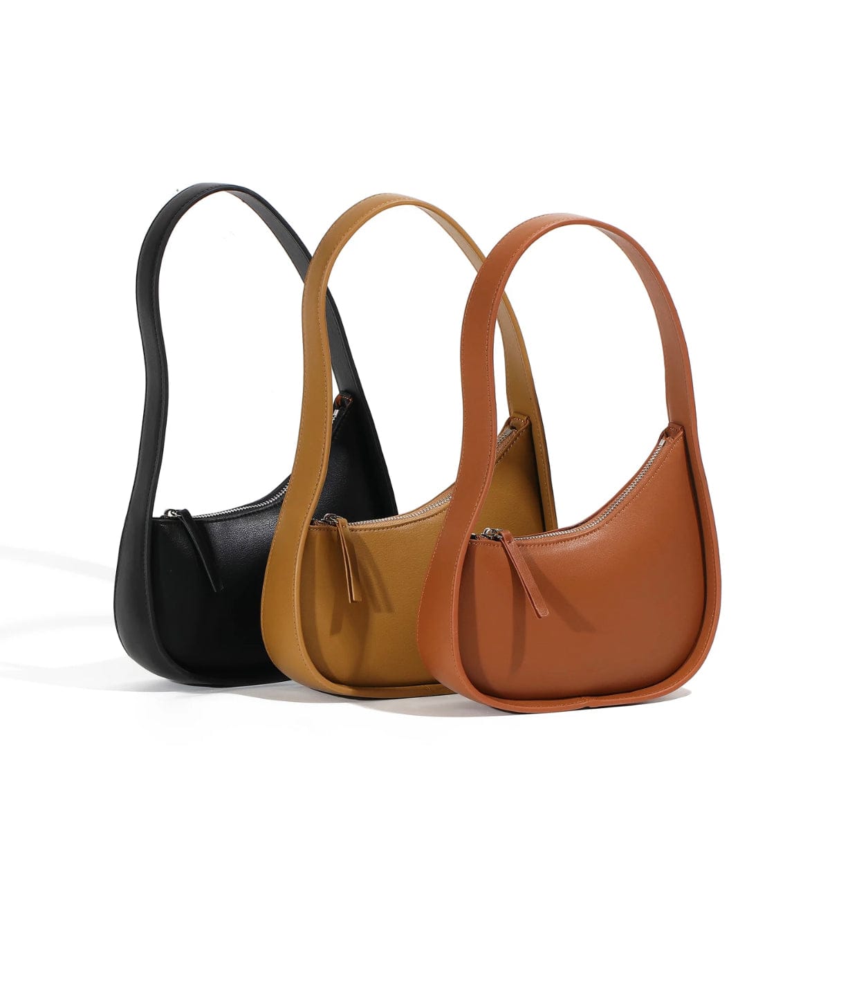 Genuine leather half moon shaped shoulder bag.