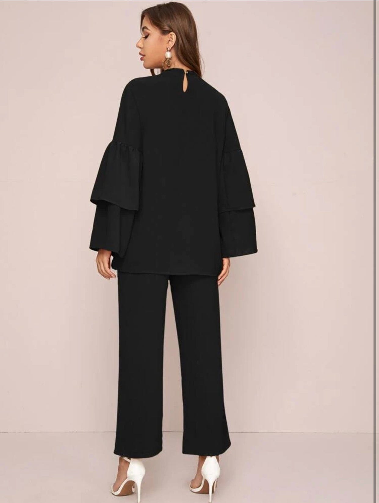 Tiered Layered Blouse With Straight Leg Pants